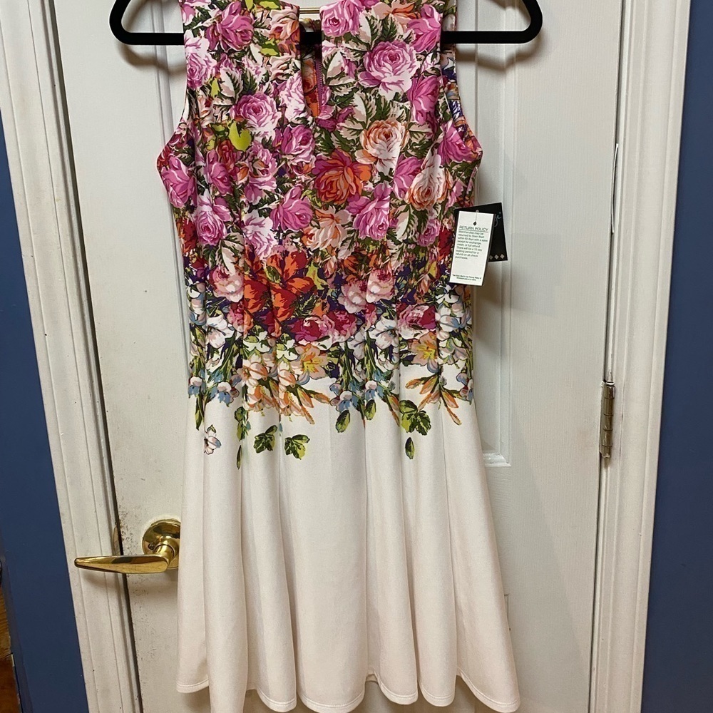 Gabby Skye Womens White Floral Eyelet Easter Cocktail Dress Fuchsia Siz…